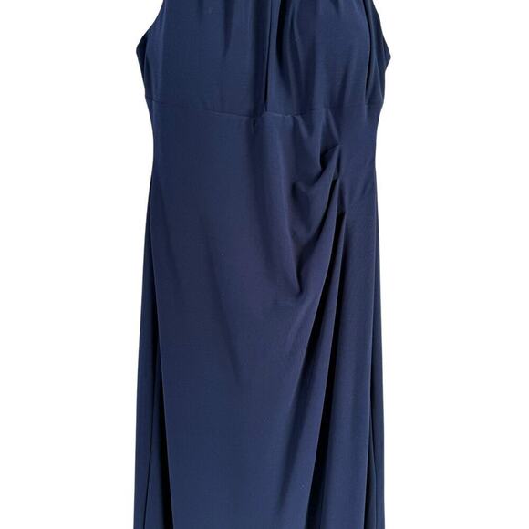 Lauren Ralph Lauren Navy Blue Halter Formal Gown Ruched Maxi Dress Front Slit 0P - Picture 5 of 9